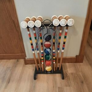 Forster Croquet Set Stand  6 Player Complete VTG Lawn Yard Game USA  Striped