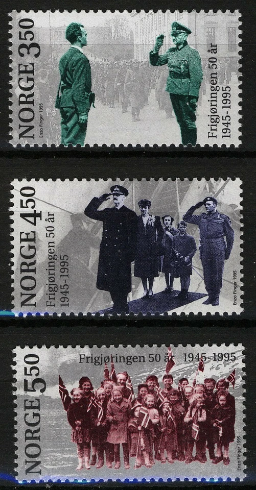Norway 1995, NK 1227-29, 50 years liberation WW2 set VF MNH, Mi 1178-80 - Image 1 of 1