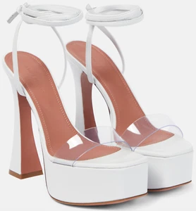 NIB Amina Muaddi Sita White Leather Tie PVC Platform Sandals Pumps 40 10 $1145 - Picture 1 of 19
