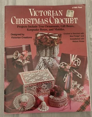 Victorian Christmas crochet pattern ornaments boxes candy cane Plaid 7685 - Image 1 of 3