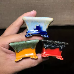 3 pcs bonsai pots, Vietnamese mini bonsai pot, ceramic, with 3 layers glazed - Picture 1 of 10