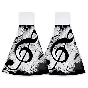 Black Music Notes Fingertip Hand Towels 2 Pieces Hanging Hand Bath Towel Tea ... - Picture 1 of 7