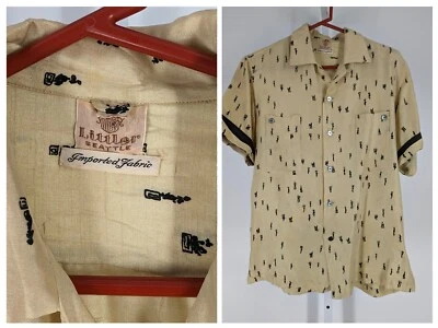 Vintage 40s 50s Loopneck Silk Rockabilly Atomic Print Shirt Littler Seattle USA - Image 1 of 4