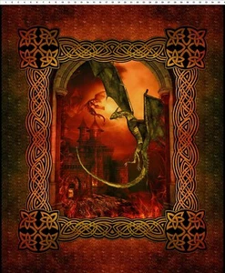 Red Dragons Panel Cotton Print Quilting Fabric - Picture 1 of 1