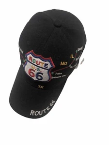 Route 66 Hat Baseball Cap Embroidered Map Side Logos Great Look Black Dome - Picture 1 of 5