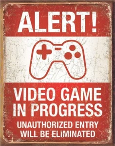 Video Game in Progress Distressed Metal Sign - Wall Art 16" x 12.5" - Picture 1 of 1