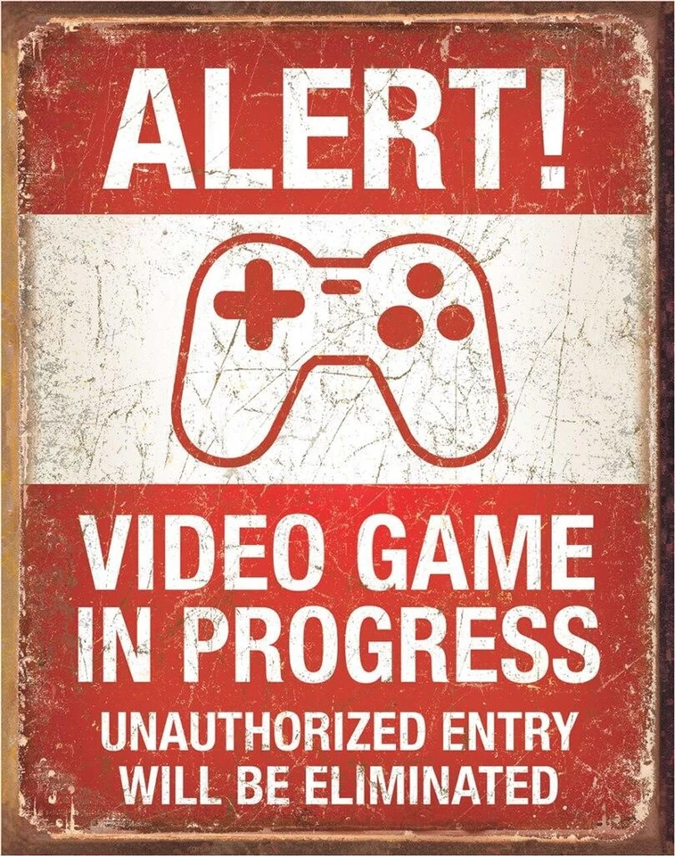 Video Game in Progress Distressed Metal Sign - Wall Art 16" x 12.5" - Image 1 of 1