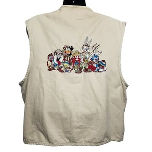 Vintage Acme Clothing bestickt Taz Tweety Bugs Häschen Jagd khaki Weste L/XL - Bild 1 von 9