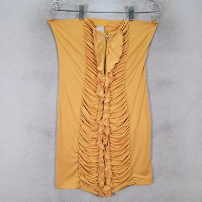 Baby Phat Womens Dress Size M Yellow Strapless Ruched Zip Sexy Bodycon Mini - Image 1 of 4