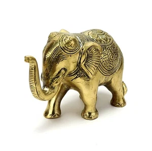 Handcrafted Brass Elephant Home Decorative Showpiece Antique Finish Set of 1 - Picture 1 of 6