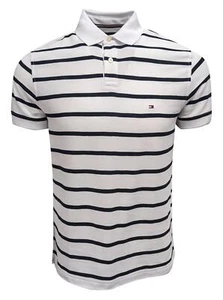 Tommy Hilfiger Herren Poloshirt Regular Fit gestreift feuchtigkeitsableitend (Medium, weiß/marine) - Bild 1 von 3