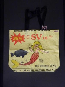 Blonde Mermaid Recycled Feed Bag Lg Yellow Tote Made in Cambodia WFTO Fair Trade - Picture 1 of 1