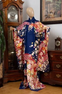 DEAR VANILLA JAPANESE FURISODE SILK KIMONO WOMEN'S AUTHENTIC JAPAN MADE VINTAGE - Picture 1 of 10