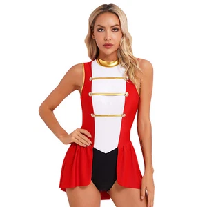 Women Circus Ringmaster Cosplay Costume Sleeveless Back Cutout Bodysuit Jumpsuit - Picture 1 of 32