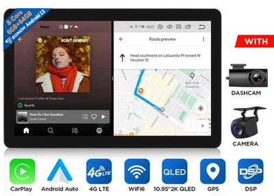 CAM+DVR+Android 13 6+64 Coche Estéreo GPS Navegación Radio Single Din 10.95" CarPlay Foto 1 de 4