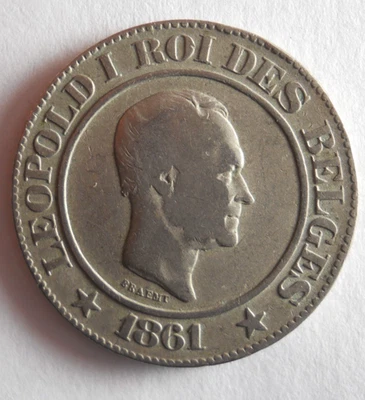 1861 BÉLGICA 20 CÉNTIMOS - AU - Moneda rara de alto valor - Lote #D1 Foto 1 de 2