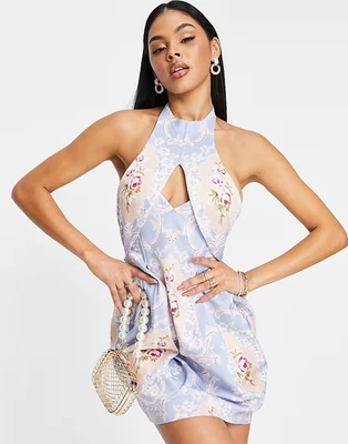 ASOS DESIGN backless tulip mini dress in pastel regal print (size 8, brand new) - image 1 of 4