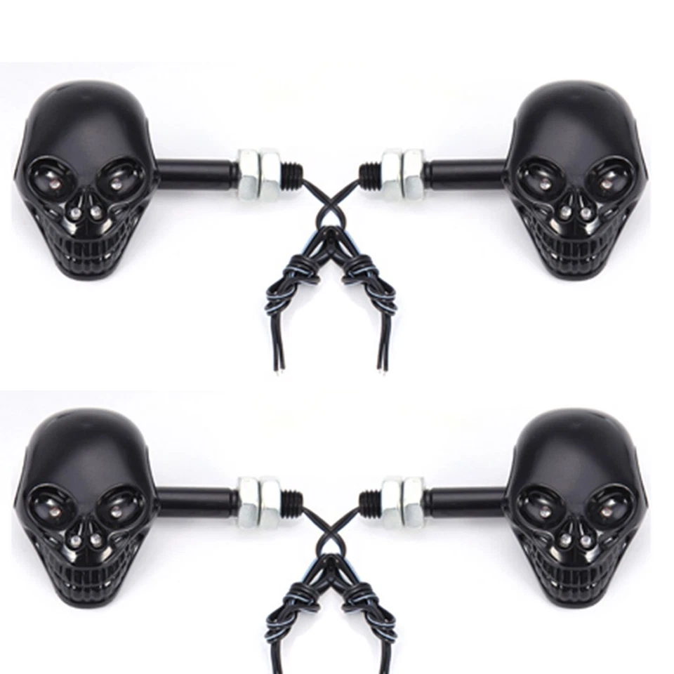 4Pcs Black Skull Motorcycle LED Turn Signals Lamp For Harley / Ducati / BMW . Foto 1 de 4