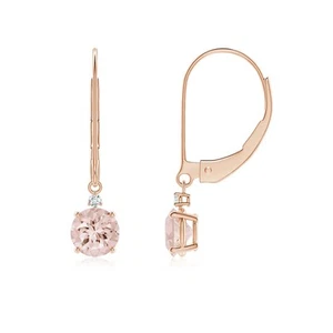 ANGARA 0.87 Ct Morganite and Diamond Leverback Drop Earrings in 14K Solid Gold - Picture 1 of 22
