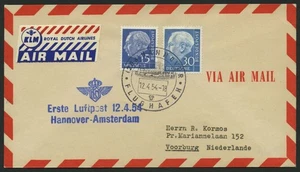 ERSTFLÜGE 2471 BRIEF, 12.4.54, Hannover-Amsterdam, blauer Gesellschaf - Picture 1 of 1