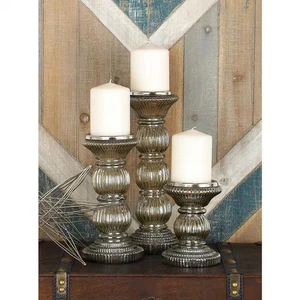 Gray Glass Handmade Turned Style Pillar Candle Holder (Set of 3) - Picture 1 of 6