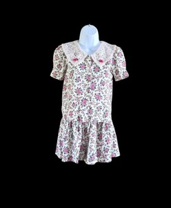 VTG Girls 2pc Dress Floral Romantic Lace Collar Cottagecore Prairie Size M 8/10 - Picture 1 of 9