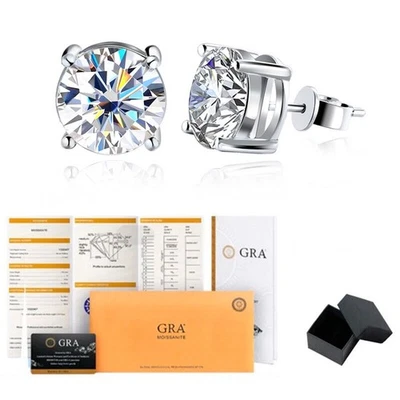 0.2-4CTW D Color Real Round Cut Moissanite Stud Earrings 925 Sterling Silver GRA - Image 1 of 4