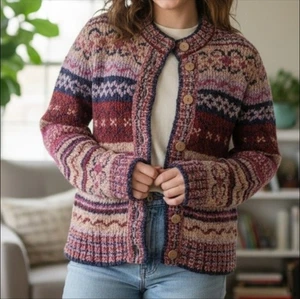 Northstyle Multicolored Fair Isle Pattern Nubby Cardigan Sweater - Picture 1 of 6