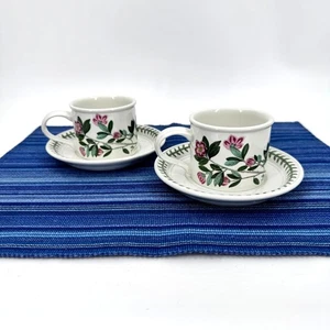 Portmeirion Botanischer Garten Teetassen + Untertassen 8 oz 2er Set Rhododendron Vintage - Bild 1 von 18