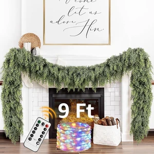 Cedar Christmas Garland with Lights for Mantle - Decorations 9Ft Realistic Light - Picture 1 of 12