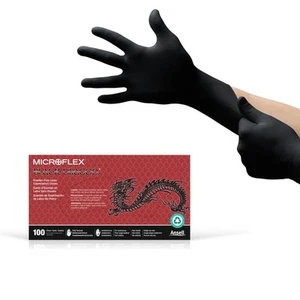 MICROFLEX Black Dragon BD-100L 6mil Disposable Latex Gloves w/Full Texture fo... - Picture 1 of 4