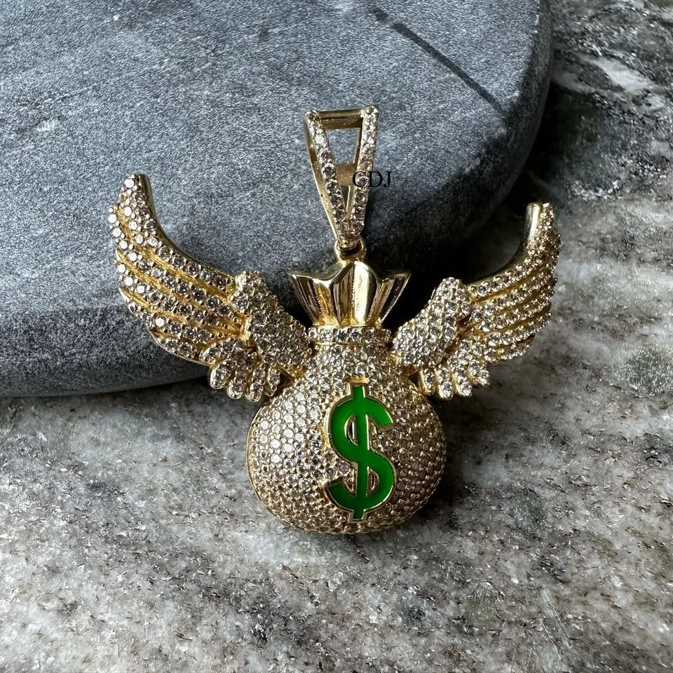 Real Moissanita Sorpresa Regalo Para Día del Hombre Bolsa de Dinero Esmalte Colgante Plata 925 Foto 1 de 4