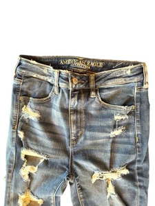 American Eagle Super Stretch Jeggings Size 6 medium Wash Distressed Frayed! Chic - Picture 1 of 7