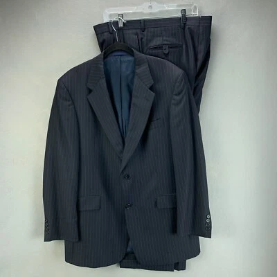 Traje Daniel Cremieux Para Hombre 41R 36W 2 piezas Azul Rayas Loro Piana Lana Plisado Foto 1 de 4