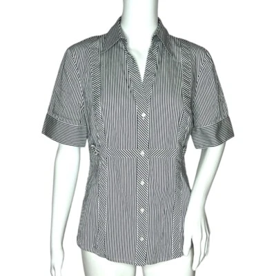 Camisa Anne Klein Mujer 6 Negro Blanco Rayas Blusa Abotonada Informal Ropa de Trabajo Foto 1 de 4