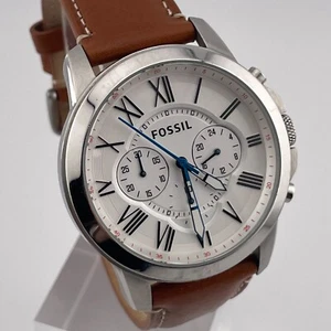Fossil Grant Watch FS5060 Mens Chronograph 44mm Case Brown Leather Band Quartz - Picture 1 of 13
