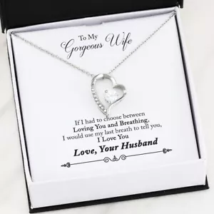 To My Beautiful Wife / Forever Love Necklace with Message Card and Gift Box - Picture 1 of 12