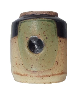 Steingut signiert kleiner Becher Tasse Pflanzenhalter matt Glasur abstraktes Design natur - Bild 1 von 10