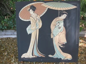 Art Deco batik Two Japanese Geisha ladies, 36”x36”, by Gloria Eriksen, 20th cent - Picture 1 of 9