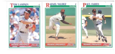 LAMKIN VALDEZ FARIES MLB ROOKIE PROSPECT SCORE 1991 Baseball Cards 3 Card Lot NM - Image 1 of 2