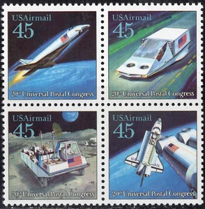 US Airmail 20th UPU Congress Futuristic Mail Delivery 45c Block Scott C126 - Picture 1 of 1