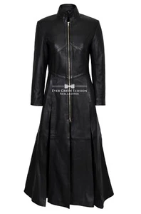 Ladies Matrix Black Full-Length Coat Lambskin Leather Movie Inspired Gothic Coat - Picture 1 of 7