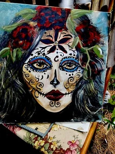 Original Art Dia De Muertos Acrylic On Canvas - Picture 1 of 1