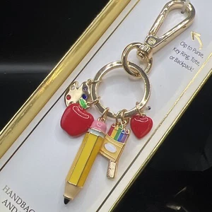 Charm borsa insegnante oro vero a forma mela matita pastelli cuore righello arte - Foto 1 di 16