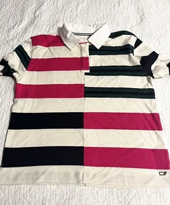 Vineyard Vines Polo Shirt Girls Rugby Pink Green Long Sleeve NWT Size XL - Picture 1 of 9
