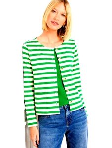 NWT TALBOTS Patch Pocket Cardigan Sweater Kent Stripe Ivory/Green 1X - Picture 1 of 17