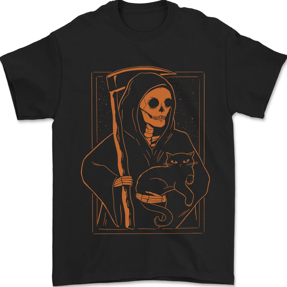 Orange Sensenmann Mit A Cat Herren 100% Baumwolle - Bild 1 von 1