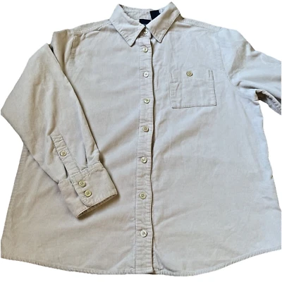 Vintage Corduroy Button Up Shirt Shacket Women's Large Beige Outdoors Cozy - Image 1 of 4