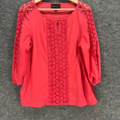 Blusa Mujer Dana Buchman M Mediana Rosa Floral Crochet Manga Larga Cuello Redondo Foto 1 de 4