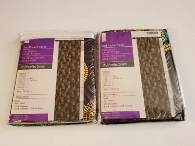 Juego de 2 cortinas de bolsillo de varilla de 84x40" negras coloridas con patrón de mosaico diversión adolescente Foto 1 de 4